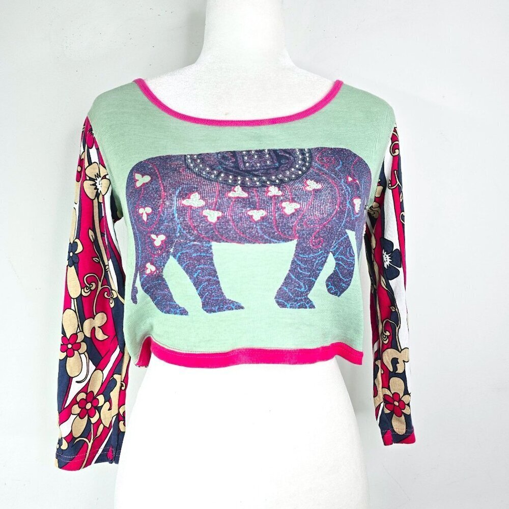 Jane Doe Vintage Y2K 90s Sequined Floral Crop Top Women's M